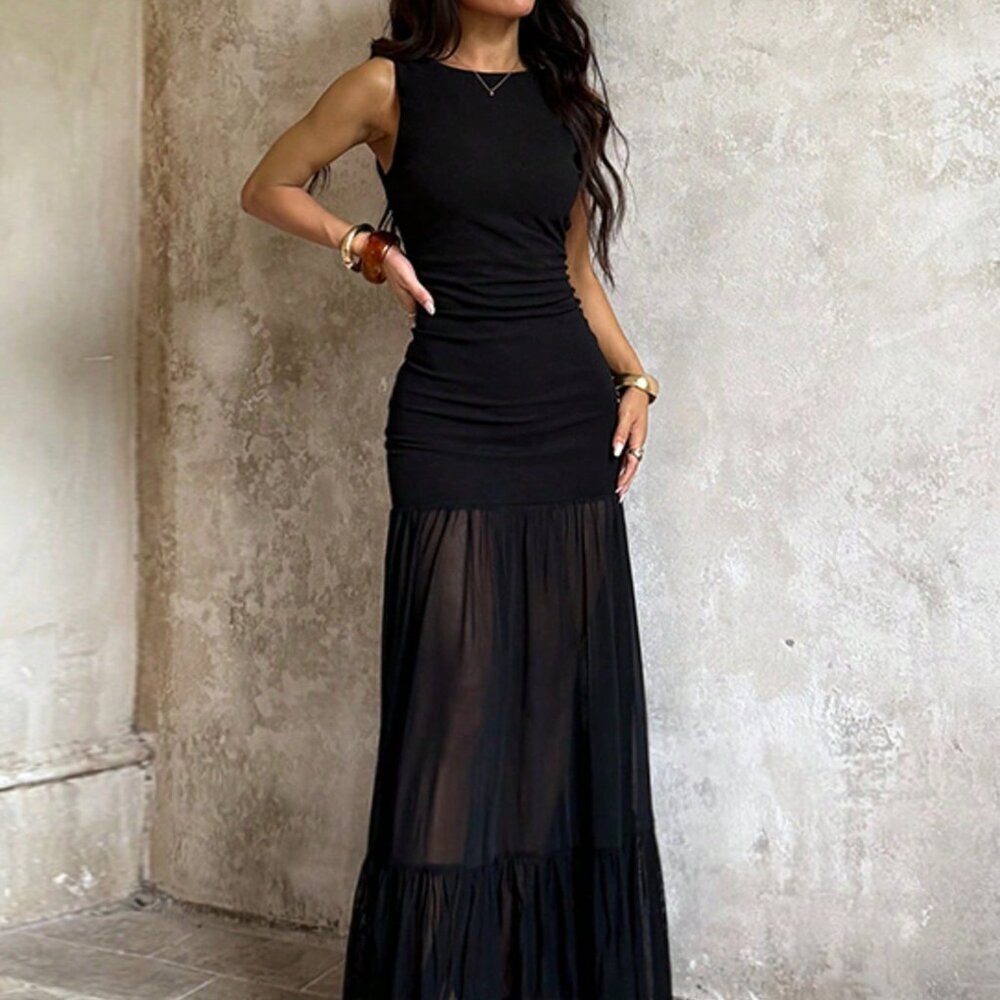 Black Elegant Women's Asymmetric Knit Zip Party Dress - Picture 4 of 7